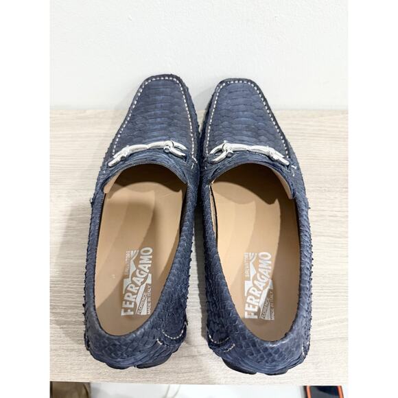 Salvatore Ferragamo Parigi Python Gancini Driving Loafers Shoes Navy Blue US 8.5 main image 8